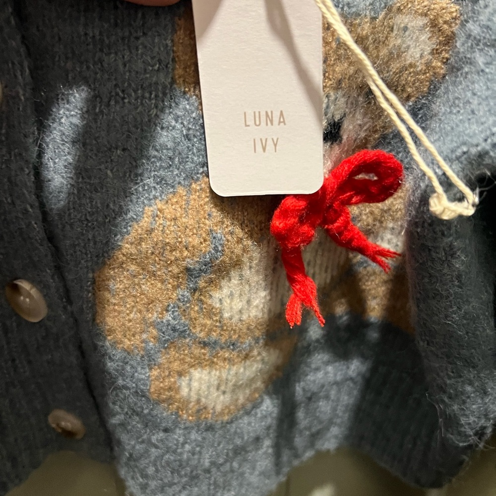 Stylish Gray Cardigan with Teddy Bear - Picture 5 of 5